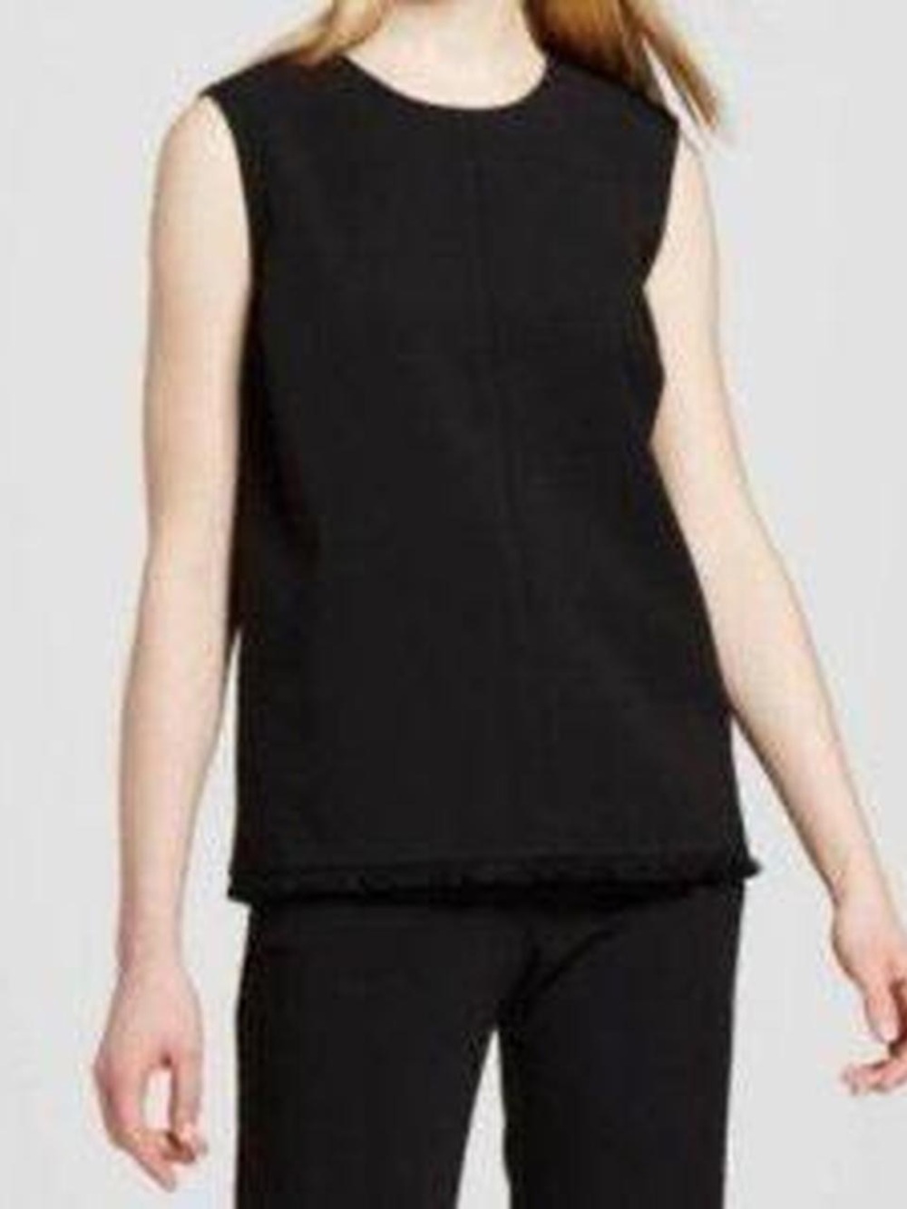 Victoria Beckham black sleeveless top with fringe trim